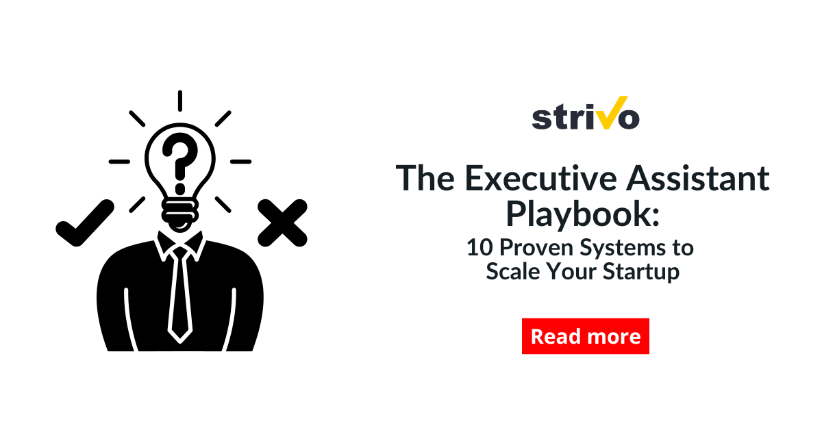 A person in a suit with a light bulb as a head making a decision between a check mark and an X mark, symbolizing the Executive Assistant Playbook.